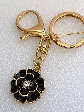 Black & Gold Flower Keychain – Chic Bag Charm